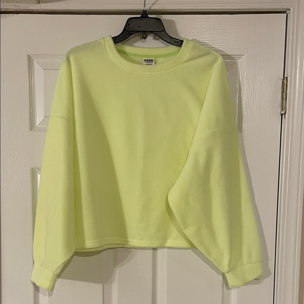 PINK Neon Yellow Fleece Cropped Shirt